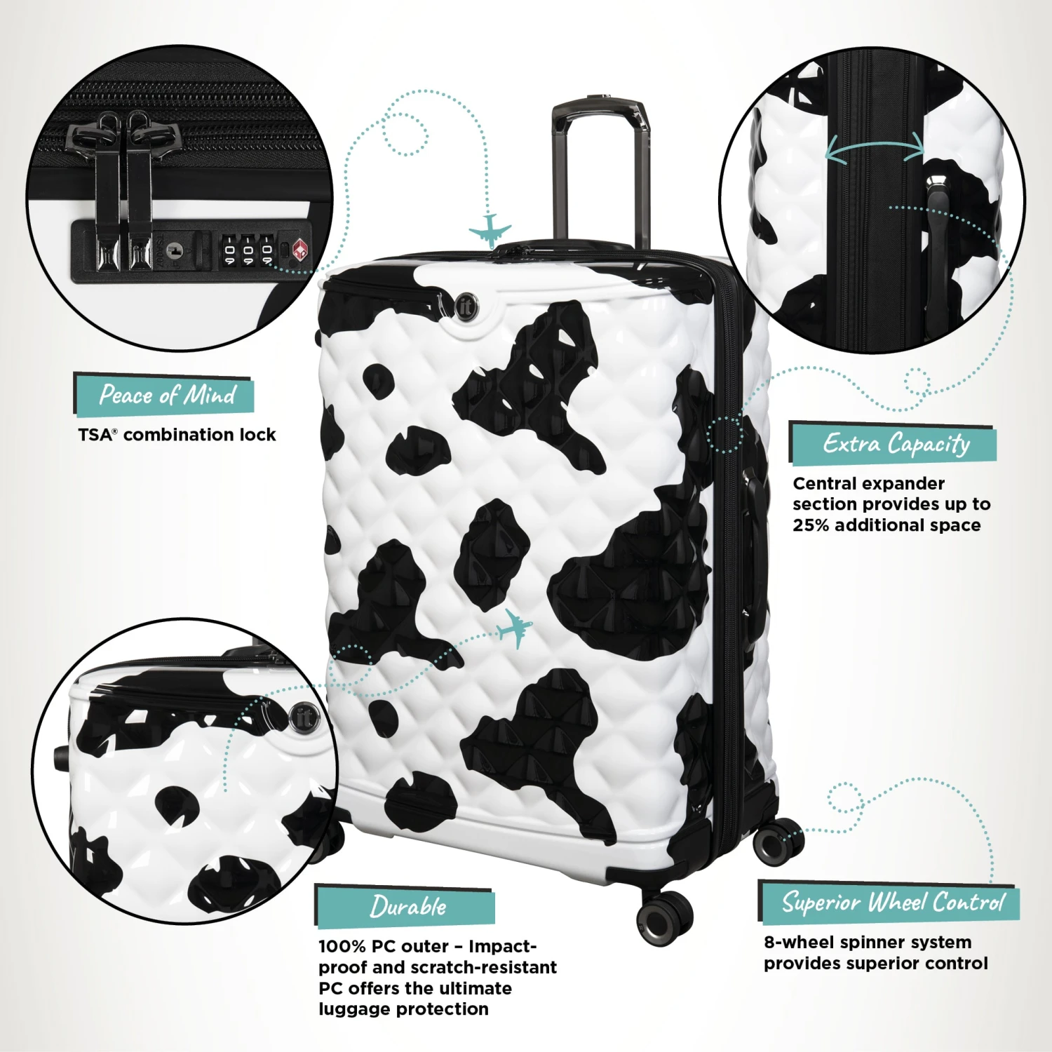 IT Luggage Indulging - 4pc Set (Moo Cow Print) - Image 4