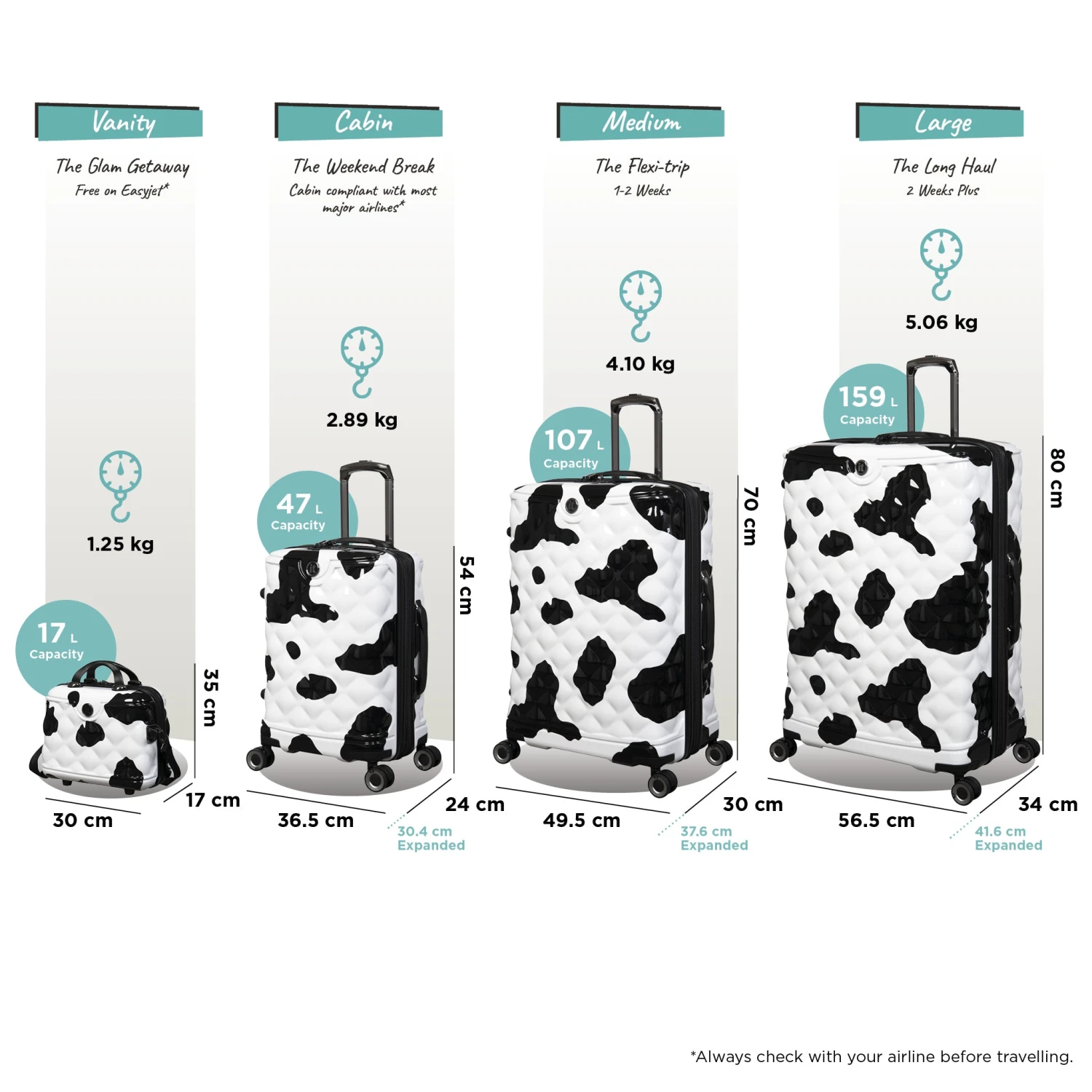 IT Luggage Indulging - 4pc Set (Moo Cow Print) - Image 3